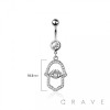 316L SURGICAL STEEL HAMSA HAND EYE MULTI CZ DANGLE BELLY BUTTON NAVEL RING 