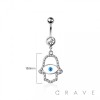 316L SURGICAL STEEL HAMSA HAND EVIL EYE MULTI CZ DANGLE BELLY BUTTON NAVEL RING 