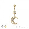 316L SURGICAL STEEL CRESCENT MOON MULTI CZ DANGLE BELLY BUTTON NAVEL RING 