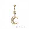 316L SURGICAL STEEL CRESCENT MOON MULTI CZ DANGLE BELLY BUTTON NAVEL RING 