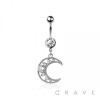 316L SURGICAL STEEL CRESCENT MOON MULTI CZ DANGLE BELLY BUTTON NAVEL RING 