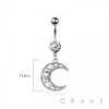 316L SURGICAL STEEL CRESCENT MOON MULTI CZ DANGLE BELLY BUTTON NAVEL RING 