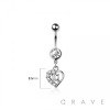 316L SURGICAL STEEL MULTI CZ SIDE HEART CENTER CZ DANGLE BELLY BUTTON NAVEL RING 