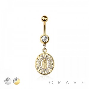 316L SURGICAL STEEL INNER MULTI CZ LADY OF GUADALUPE DANGLE BELLY BUTTON NAVEL RING 