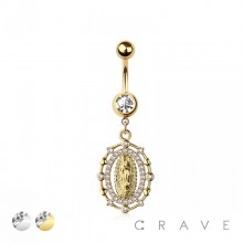 316L SURGICAL STEEL MULTI OUTER CZ OUTER 4 CZ  LADY OF GUADALUPE DANGLE BELLY BUTTON NAVEL RING 