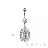 316L SURGICAL STEEL MULTI OUTER CZ OUTER 4 CZ  LADY OF GUADALUPE DANGLE BELLY BUTTON NAVEL RING 
