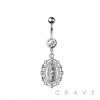 316L SURGICAL STEEL MULTI OUTER CZ OUTER 4 CZ  LADY OF GUADALUPE DANGLE BELLY BUTTON NAVEL RING 