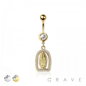 316L SURGICAL STEEL MULTI CZ  LADY OF GUADALUPE SHRINE BELLY BUTTON NAVEL RING 