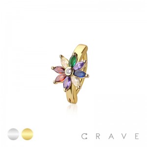 316L SURGICAL STEEL MULTICOLOR FLOWER CZ RAIL CLICKER BELLY RING