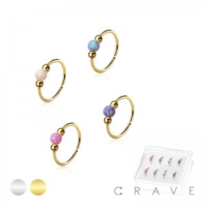 8PCS OF 925 STERLING SILVER NOSE HOOP O-RING WITH SYNTHETIC OPAL TOP