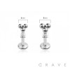 INTERNALLY THREADED DAINTY 3 SUPER TINY BEAD TINY BALL TOP 316L SURGICAL STEEL LABRET STUD