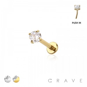 316L SURGICAL STEEL CZ PRONG SET THREADLESS (PUSH IN) THREADLESS LABRET SET