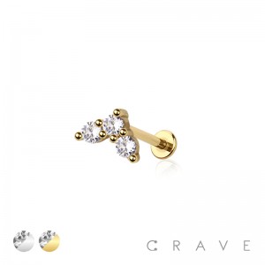 MULTI CZ TRIPLE STAR BEZEL TOP THREADLESS (PUSH IN) 316L SURGICAL STEEL LABRET SET