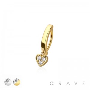 316L SURGICAL STEEL MULTI CZ HEART THRE BEZEL RAIL CLICKER BELLY RING