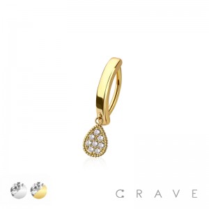 316L SURGICAL STEEL MULTI CZ TEAR DROP RAIL CLICKER BELLY RING