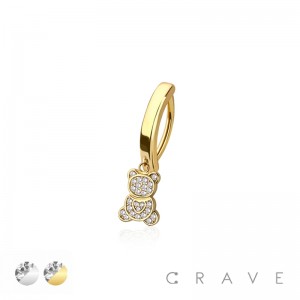 316L SURGICAL STEEL MULTI CZ TEDDY BEAR RAIL CLICKER BELLY RING