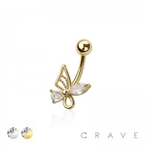 316L SURGICAL STEEL MULTI CZ BUTTERLFY NON DANGLE BELLY BUTTON NAVEL RING 