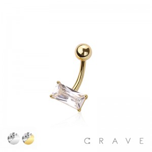 316L SURGICAL STEEL BAGUETTE CZ NON DANGLE BELLY BUTTON NAVEL RING 