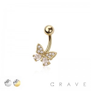 316L SURGICAL STEEL MULTI CZ BUTTERFLY NON DANGLE BELLY BUTTON NAVEL RING 