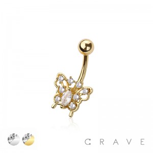 316L SURGICAL STEEL MULTI CZ BUTTERFLY NON DANGLE BELLY BUTTON NAVEL RING 