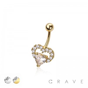 316L SURGICAL STEEL MULTI CZ HEART NON DANGLE BELLY BUTTON NAVEL RING 
