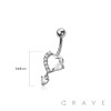 316L SURGICAL STEEL MULTI CZ HEART WITH HEART DANGLE BELLY BUTTON NAVEL RING 