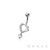 316L SURGICAL STEEL MULTI CZ HEART WITH HEART DANGLE BELLY BUTTON NAVEL RING 