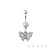 316L SURGICAL STEEL MULTI CZ BUTTERFLY DANGLE BELLY BUTTON NAVEL RING 