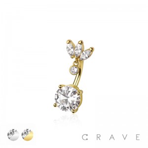 316L SURGICAL STEEL MULTI CZ MARQUISE FAN TOP BEZEL ROUND BOTTOM NON DANGLE BELLY BUTTON NAVEL RING 