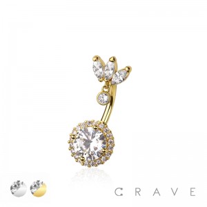 316L SURGICAL STEEL MULTI CZ MARQUISE FAN TOP BEZEL NON DANGLE MULTI CZ BOTTOM BELLY BUTTON NAVEL RING 