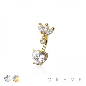 316L SURGICAL STEEL MULTI CZ MARQUISE FAN TOP BEZEL NON DANGLE MULTI CZ HEART BELLY BUTTON NAVEL RING 