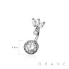 316L SURGICAL STEEL MULTI CZ MARQUISE FAN TOP BEZEL NON DANGLE MULTI CZ ROUND BELLY BUTTON NAVEL RING 