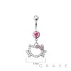 316L SURGICAL STEEL MULTI CZ CAT DANGLE BELLY BUTTON NAVEL RING 