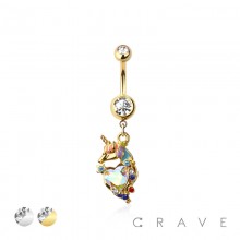 316L SURGICAL STEEL MULTI CZ UNICORN DANGLE BELLY BUTTON NAVEL RING 