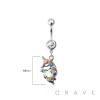 316L SURGICAL STEEL MULTI CZ UNICORN DANGLE BELLY BUTTON NAVEL RING 