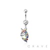 316L SURGICAL STEEL MULTI CZ UNICORN DANGLE BELLY BUTTON NAVEL RING 