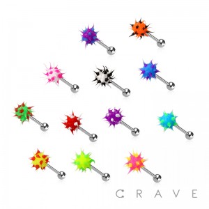 SOFT SILICONE SPIKE BALL 316L SURGICAL STEEL TONGUE BARBELL