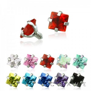 316L SURGICAL STEEL INTERNALLY THREADED SQUARE PRONG SET GEM DERMAL TOP(TOP PART ONLY)