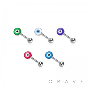 EPOXY ACRYLIC EVIL EYE 316L SURGICAL STEEL TONGUE BARBELL