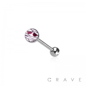 EPOXY ACRYLIC BLACK HALLOWEEN MUMMY  316L SURGICAL STEEL TONGUE BARBELL