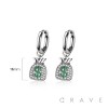 PAIR OF 316L STAINLESS STEEL HUGGIE/HOOP CZ PAVED MONEY BAG DANGLE EARRINGS