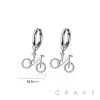 PAIR OF 316L STAINLESS STEEL HUGGIE/HOOP CZ PAVED BICYCLE DANGLE EARRINGS