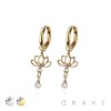 PAIR OF 316L STAINLESS STEEL HUGGIE/HOOP CENTER CZ LOTUS FLOWER DANGLE EARRINGS
