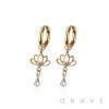 PAIR OF 316L STAINLESS STEEL HUGGIE/HOOP CENTER CZ LOTUS FLOWER DANGLE EARRINGS