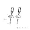 PAIR OF 316L STAINLESS STEEL HUGGIE/HOOP CENTER CZ LOTUS FLOWER DANGLE EARRINGS