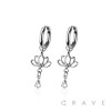 PAIR OF 316L STAINLESS STEEL HUGGIE/HOOP CENTER CZ LOTUS FLOWER DANGLE EARRINGS