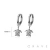 PAIR OF 316L STAINLESS STEEL HUGGIE/HOOP TURTLE MULTI CZ DANGLE EARRINGS