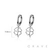 PAIR OF 316L STAINLESS STEEL HUGGIE/HOOP CENTER CZ CLOVER DANGLE EARRINGS