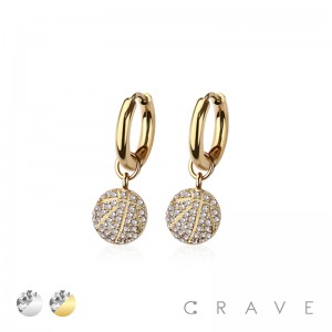 PAIR OF 316L STAINLESS STEEL HUGGIE/HOOP BASKETBALL MULTI CZ DANGLE EARRINGS