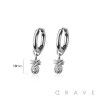 PAIR OF 316L STAINLESS STEEL HUGGIE/HOOP MULTI CZ PINEAPPLE DANGLE EARRINGS